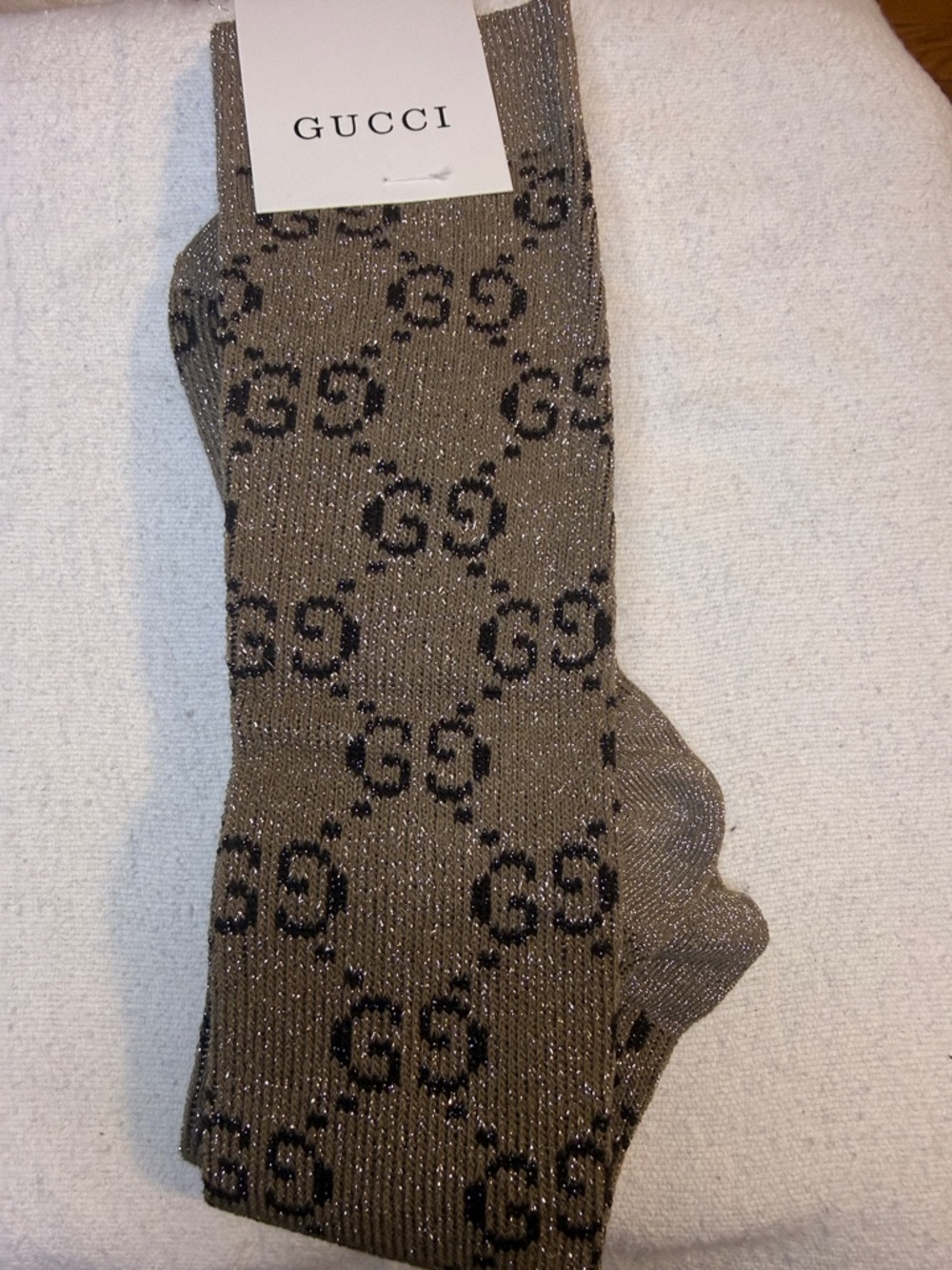 Brown Metallic GG Logo Crew Socks